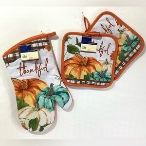 Home Collection Thanksgiving Fall Kitchen Set 1 Owen Mitt 2 Potholders